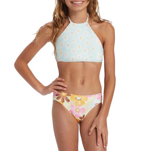 BILLABONG Girls' Flower Power Reversible High Neck Bikini Set In Multi - Picture 3 of 9